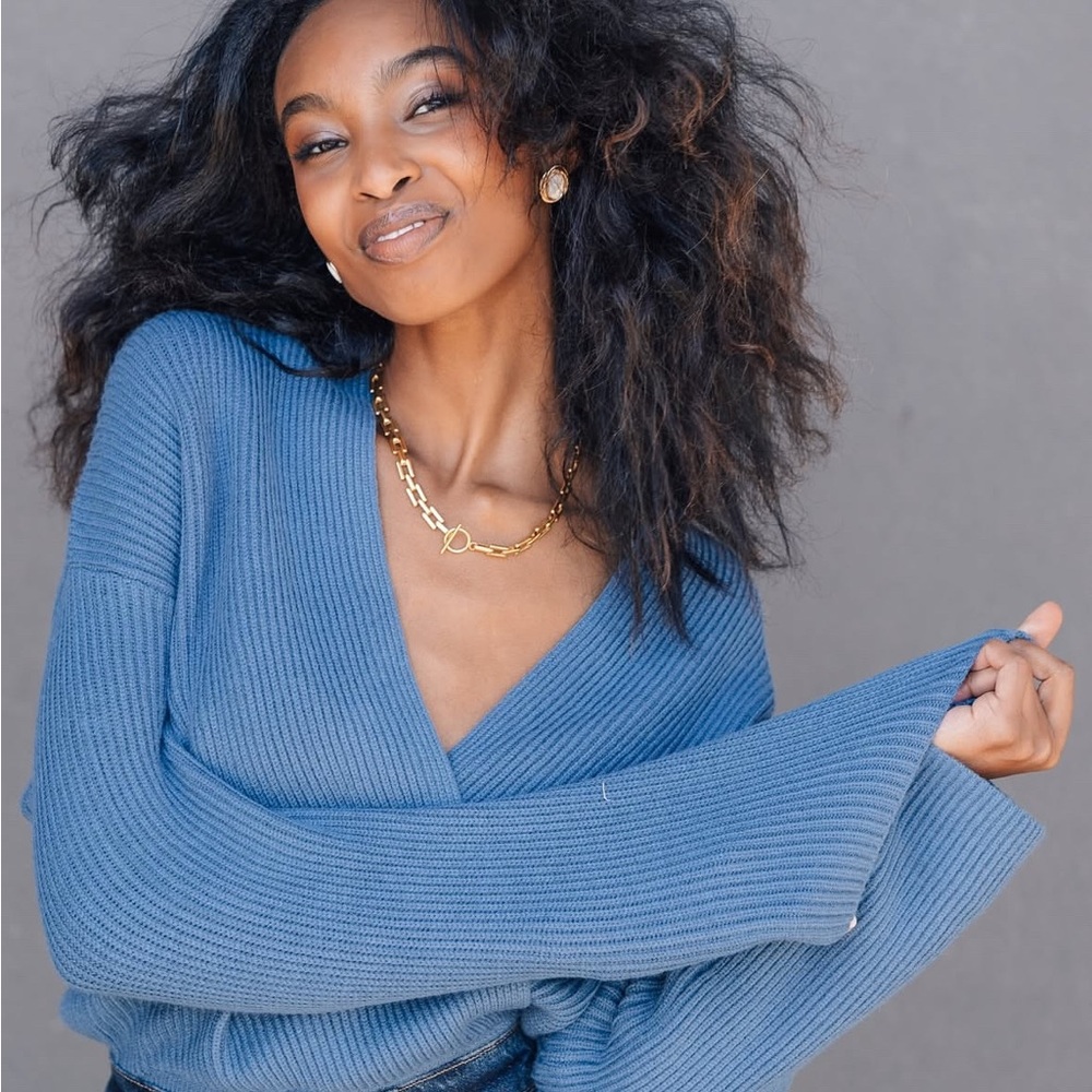 Elan Blue  Cross Over Women's Sweater